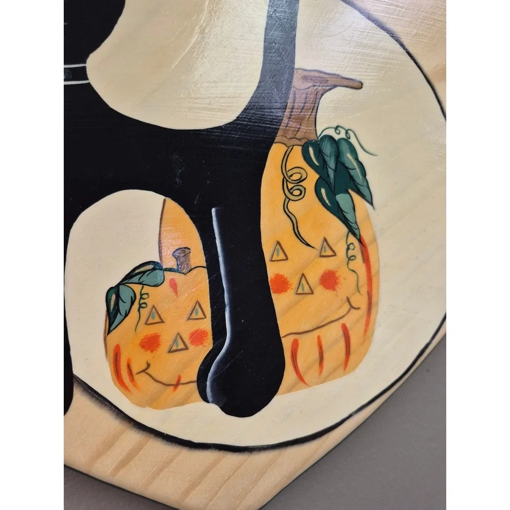 JDI Vintage Halloween Welcome Sign Black Cat Pumpkin Wood Wall Decor Mexico gift